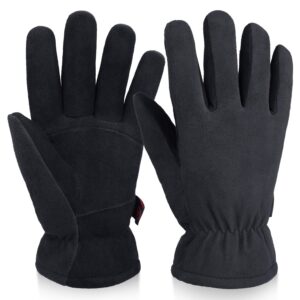 OZERO Winter Work Gloves Deerskin Suede Leather Palm Gloves for Men Women Yard Work Shoveling Driving Cycling Cold Proof