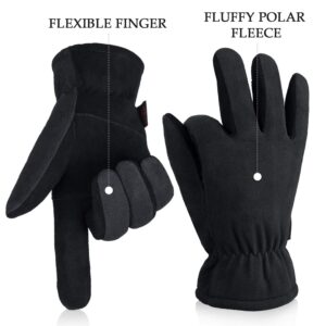 OZERO Winter Work Gloves Deerskin Suede Leather Palm Gloves for Men Women Yard Work Shoveling Driving Cycling Cold Proof