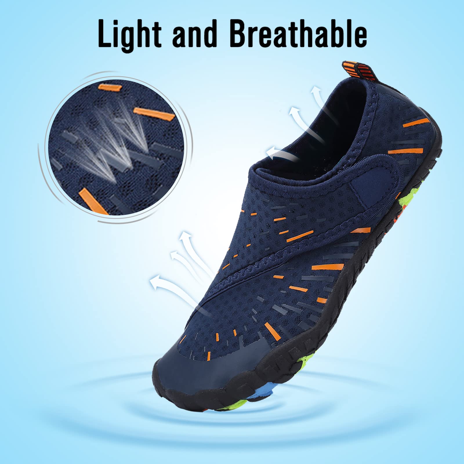 CIOR Boys & Girls Water Shoes Sports Aqua Athletic Sneakers Lightweight Sport Shoes(Toddler/Little Kid/Big Kid) U1ELJSX011-Navy.orange-35