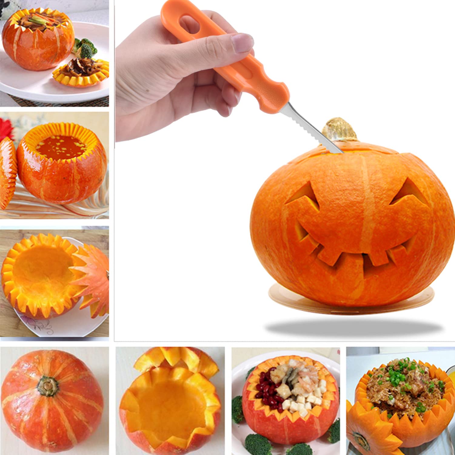 Elmchee Halloween Pumpkin Carving Tools,Jack-O-Lanterns 13 Piece Professional pumpkin cutting carving supplies tools Kit stainless steel lengthening and thickening with Handbag