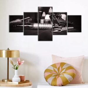 Beauty Salon Pictures for Living Room Tattoo Studio Paintings Black and White Wall Art 5 Panel Printed on Canvas Makeup Artwork Home Modern Decor Framed Gallery-Wrapped Ready to Hang(50''W x 24''H)