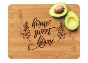 engraved cutting board - home sweet home: a gift for housewarming or as a closing gift from a realtor, 8" by 12" bamboo cheese board