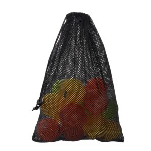 gse 18"x12" mesh drawstring bag for baseballs, softballs, tennis, pickleball balls, golf balls. mesh sports equipment bag with lock for gym training, toys, beach, laundry (black)