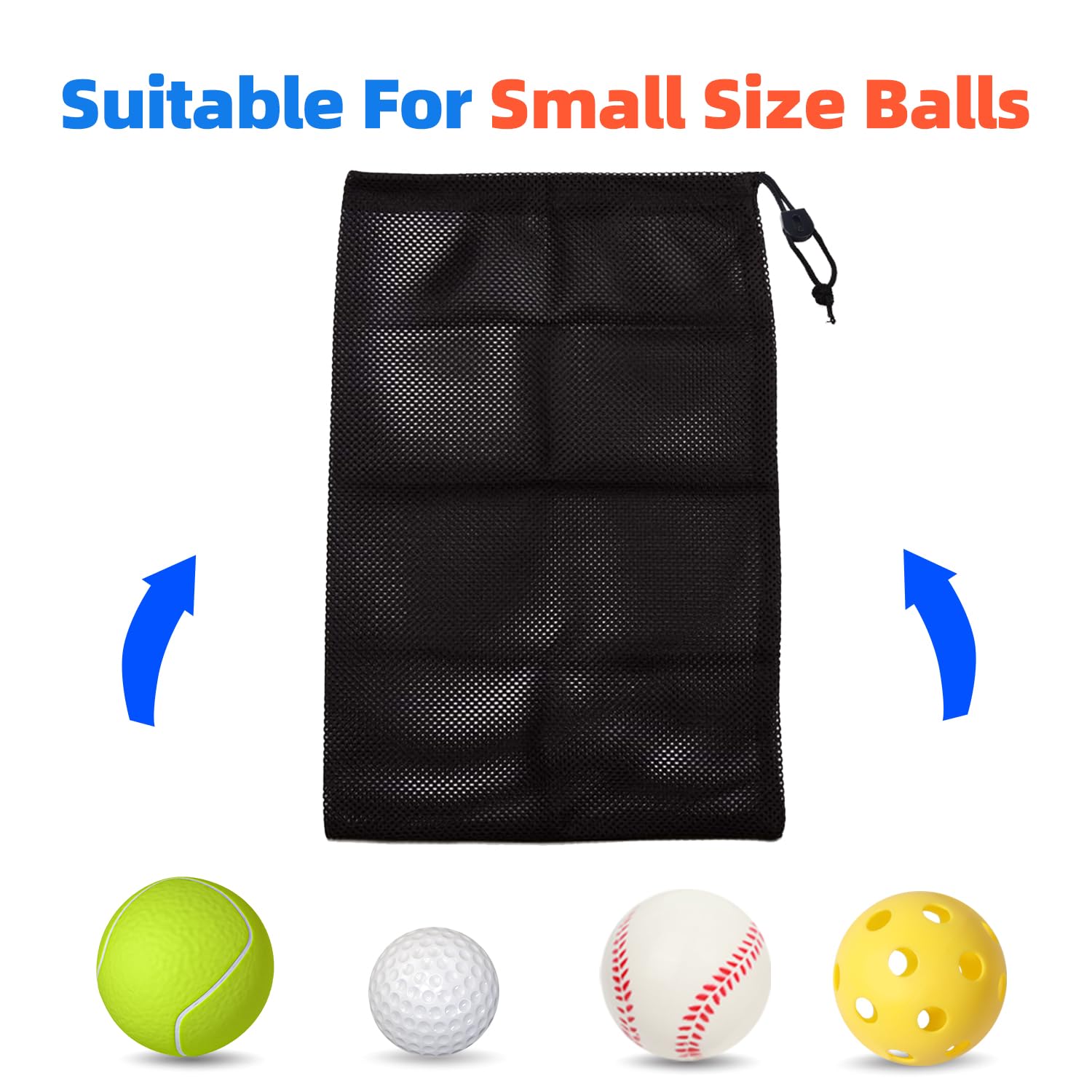 GSE 18"x12" Mesh Drawstring Bag for Baseballs, Softballs, Tennis, Pickleball Balls, Golf Balls. Mesh Sports Equipment Bag with Lock for Gym Training, Toys, Beach, Laundry (Black)