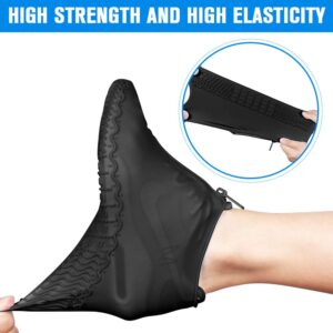 Shiwely Silicone Waterproof Shoe Covers, Upgrade Reusable Overshoes with Zipper, Resistant Rain Boots Non-Slip Washable Protection for Women, Men (L (Women 7.5-11, Men 6.5-10.5), Black)