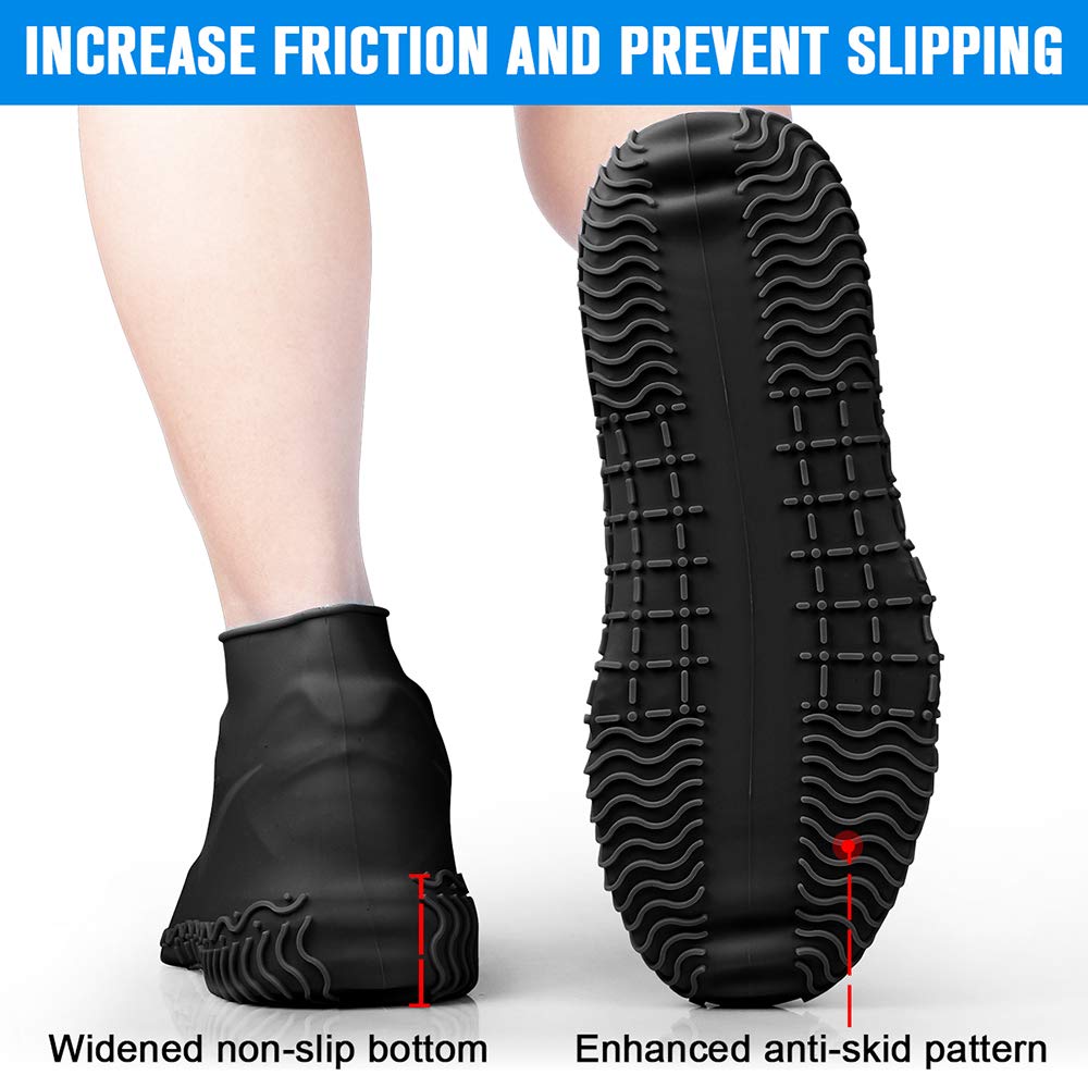 Shiwely Silicone Waterproof Shoe Covers, Upgrade Reusable Overshoes with Zipper, Resistant Rain Boots Non-Slip Washable Protection for Women, Men (L (Women 7.5-11, Men 6.5-10.5), Black)