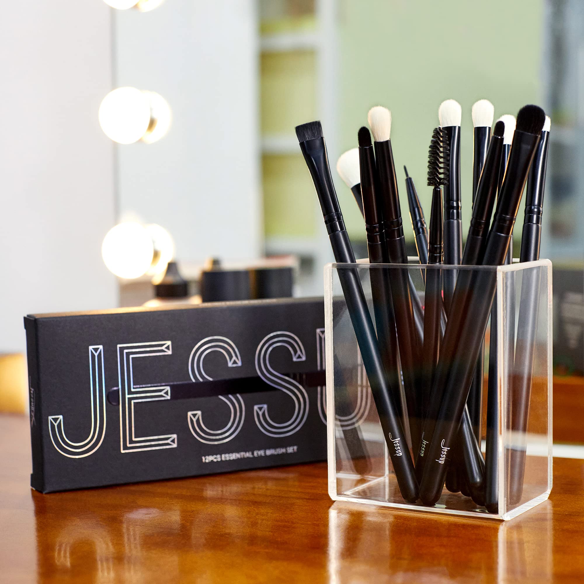 Jessup Eyeshadow Brush Set 12pcs Black Eye Makeup Brushes Set Professional with Natural Synthetic Hair for Eyebrow Eyelash Eyeliner Spoolie Blending, T322