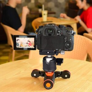 Andoer 3-Wheels Motorized Camera Video Auto Dolly with Ballhead, Electric Track Rail Slider Dolly Car with Wirelesss Remote Control, 3 Speed Adjustable for DSLR Camera Camcorder Gopro Smartphones