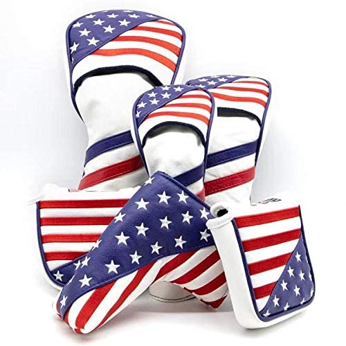 Mallet Putter Cover Headcover Golf Headcover Club Protector Magnetic Closure for Odyssey 2ball 2 Ball Two Ball Scotty Cameron Taylormade USA American Flag Red Blue White