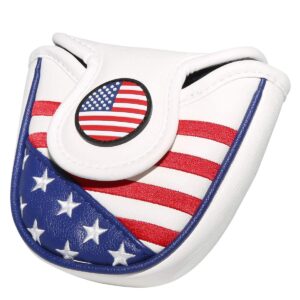 Mallet Putter Cover Headcover Golf Headcover Club Protector Magnetic Closure for Odyssey 2ball 2 Ball Two Ball Scotty Cameron Taylormade USA American Flag Red Blue White