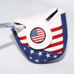 Mallet Putter Cover Headcover Golf Headcover Club Protector Magnetic Closure for Odyssey 2ball 2 Ball Two Ball Scotty Cameron Taylormade USA American Flag Red Blue White