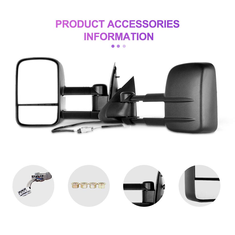 INEEDUP Tow Mirrors Towing Mirrors Fit for 1997-2003 for Ford for F150 Standard and Extended Cab with Left Right Side Power Operation Non-Heated Without Turn Signal Light