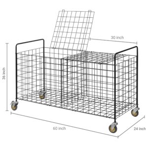 MyGift X-Large Capacity Black Metal Sports Ball and Gym Equipment Storage Rolling Cart with 2 Compartments, Lock Latch and Heavy-Duty Locking Caster Wheels, Garage Ball and Gear Organizer Holder