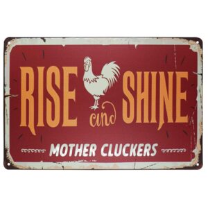 tisoso rise and shine mother cluckers white chicken retro vintage metal tin signs farm decorative country home decor signs gift 8" x 12"inch