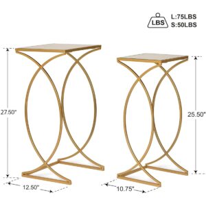 glitzhome Nesting Side Tables, Set of 2 End Tables with Metal Frame & Tempered Glass Top, Coffee Tables Decorative Accent Tables for Bedroom, Living Room, Home Office - Golden