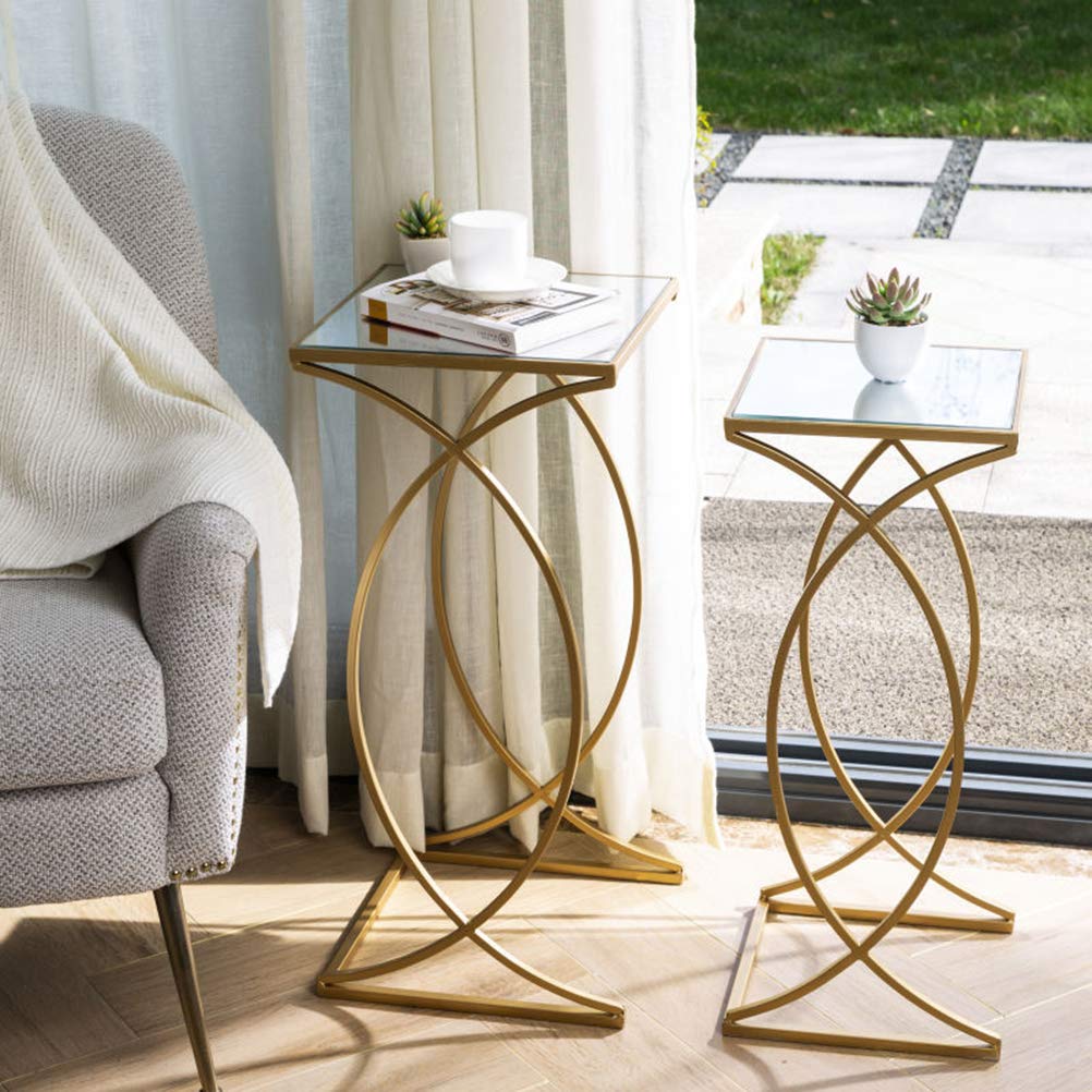 glitzhome Nesting Side Tables, Set of 2 End Tables with Metal Frame & Tempered Glass Top, Coffee Tables Decorative Accent Tables for Bedroom, Living Room, Home Office - Golden