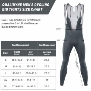 qualidyne Men's Cycling Bib Tights 3D Padded Winter Thermal Cold Weather Bike Bib Pants Biking Bicycle Long Leggings.