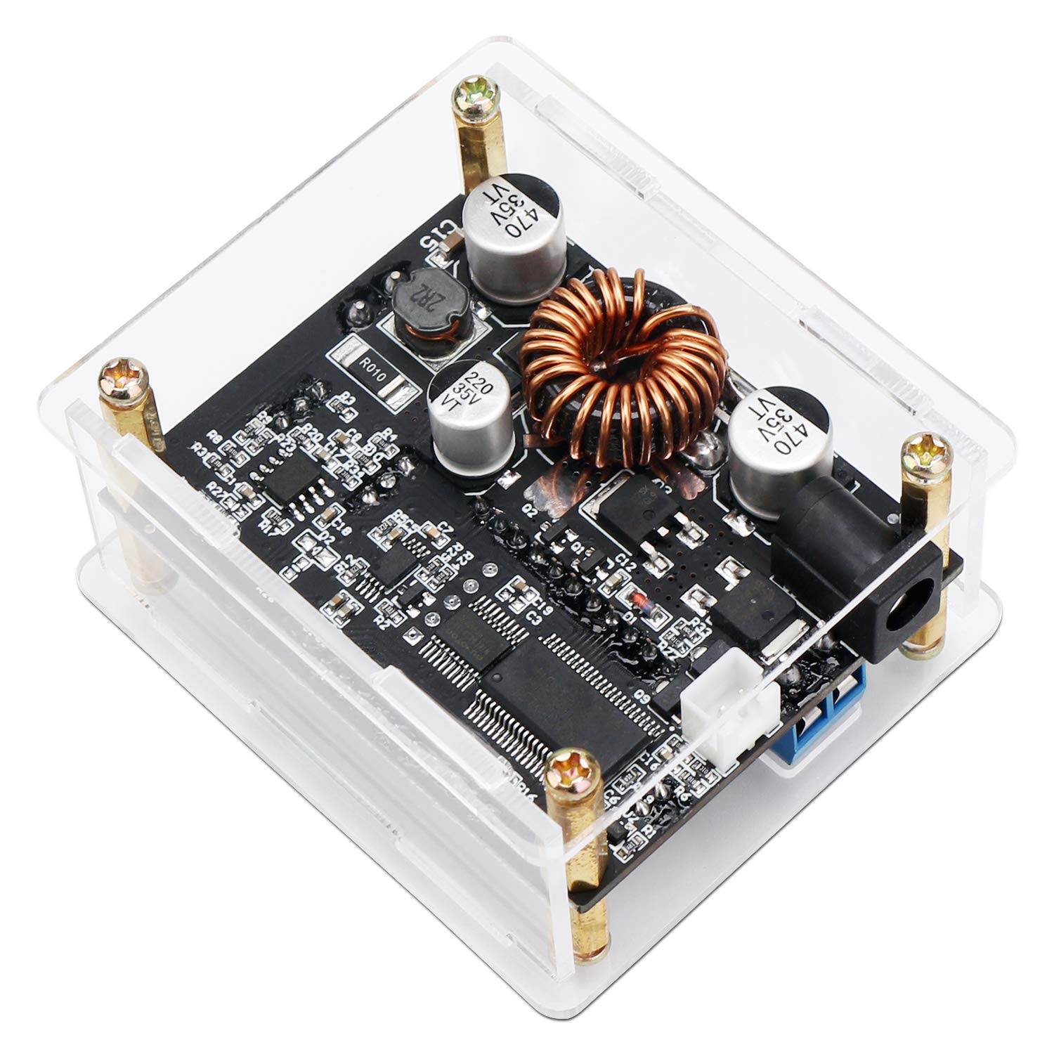 DROK Boost Buck Converter, DC 5.5-30V to 0.5-30V 5V 12V 24V Output Adjustable Power Supply Regulator Module, 4A 35W High Power Voltage Step Up Down Converter Board with Case LCD Display