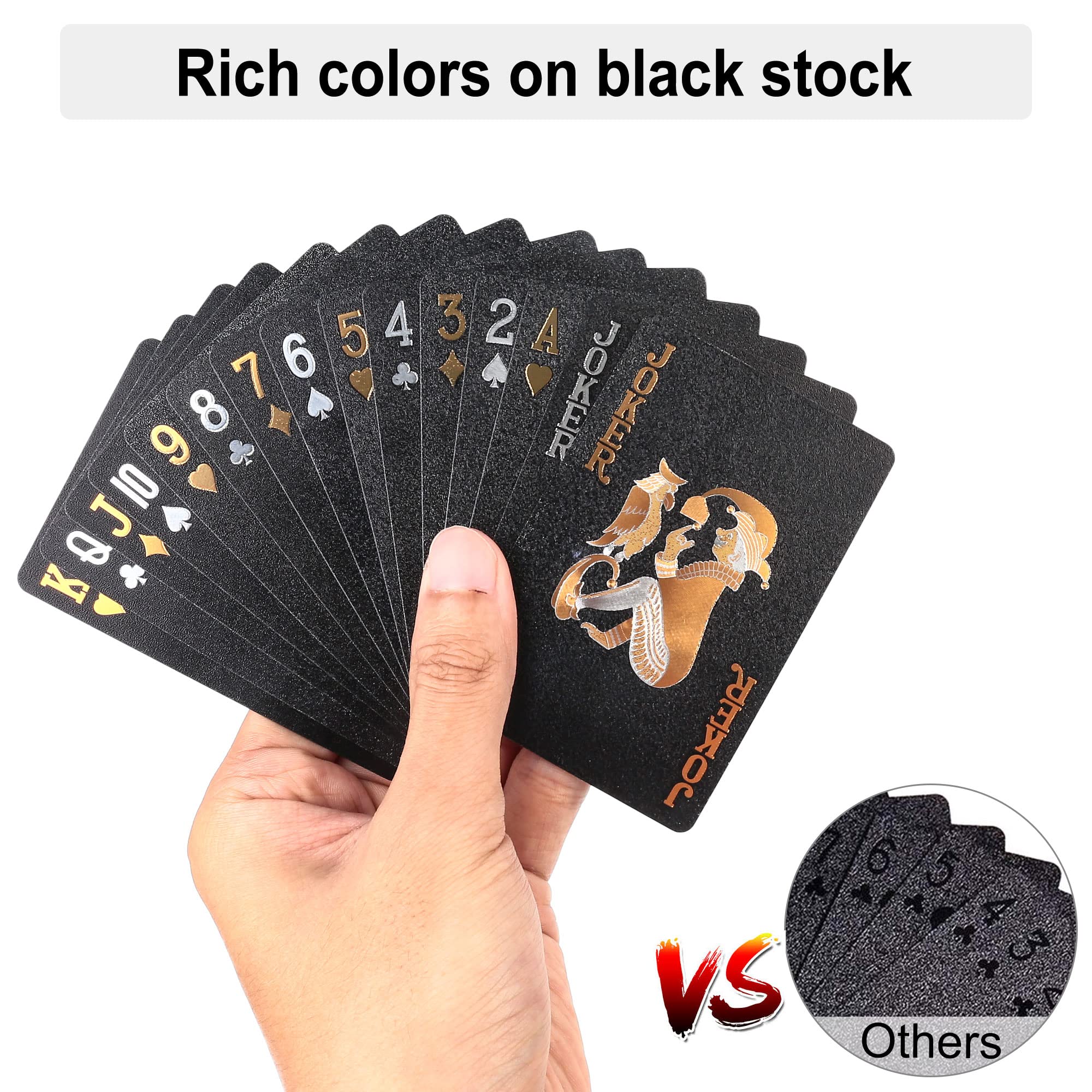 LotFancy Plastic Playing Cards, 2 Decks of Cards with Plastic Cases, Waterproof, Black Poker Cards for Magic Tricks Pool Beach Card Games, Cool Gadgets Gift for Men Adults