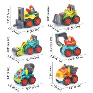 6 Pieces Construction Vehicles Toy Trucks Set - Bulldozer, Cement Mixer, Dumper, Forklift, Excavator and Road Roller for Your Little Contractor - Push and Go Sliding Toys for Toddlers 18m+