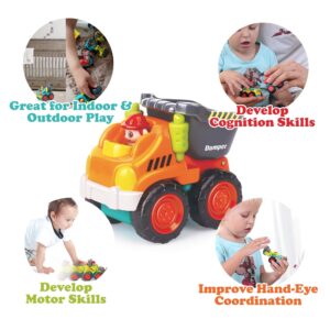 6 Pieces Construction Vehicles Toy Trucks Set - Bulldozer, Cement Mixer, Dumper, Forklift, Excavator and Road Roller for Your Little Contractor - Push and Go Sliding Toys for Toddlers 18m+