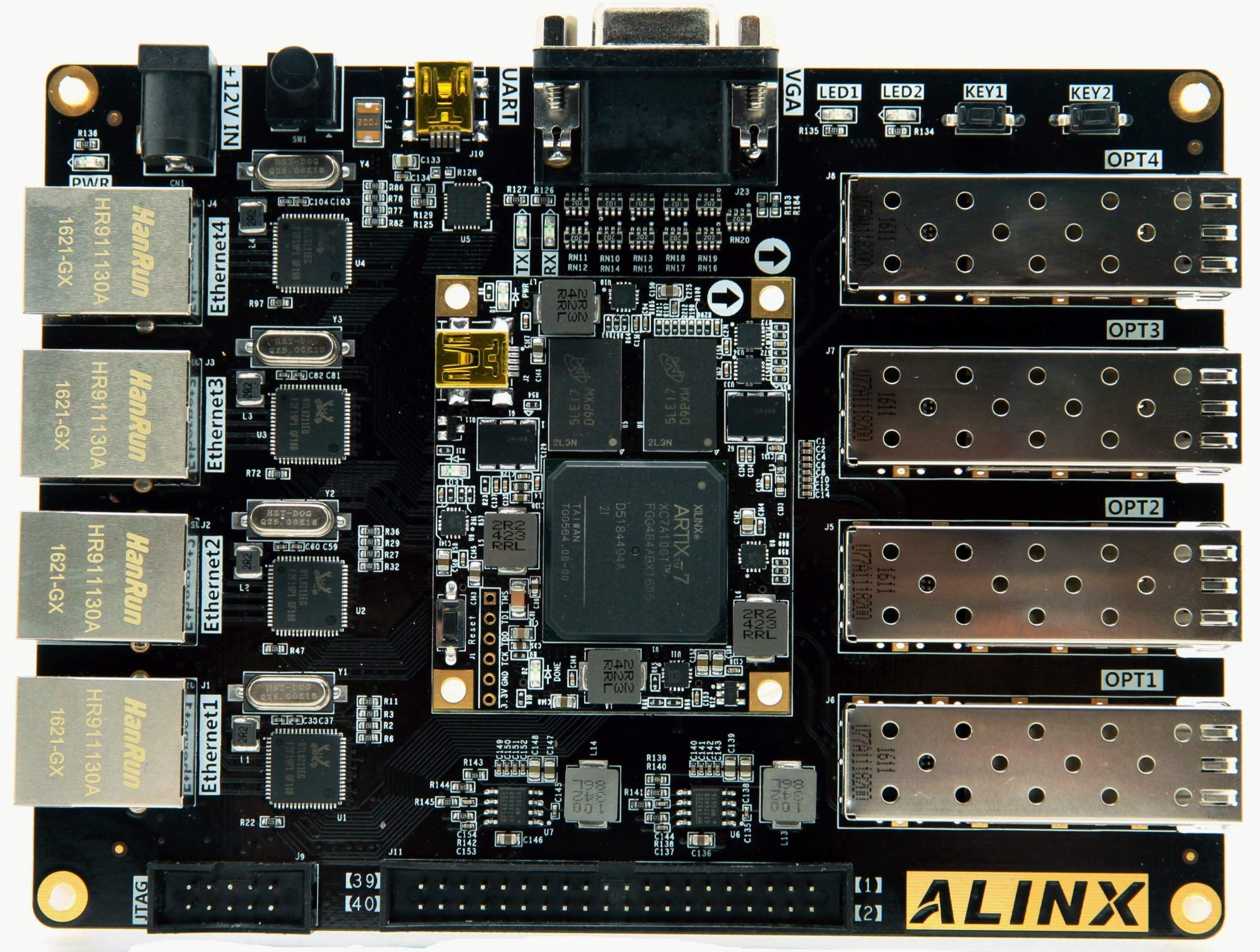 ALINX Brand XILINX A7 FPGA Development Board Artix-7 XC7A100T 4 Ethernet 4 SFP RS232 VGA fpga Evaluation kit (FPGA Board + Platform Cable USB + Camera Module + LCD Module)