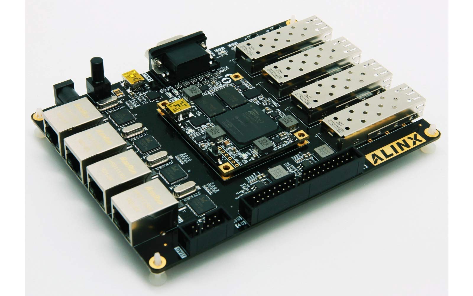 ALINX Brand XILINX A7 FPGA Development Board Artix-7 XC7A100T 4 Ethernet 4 SFP RS232 VGA fpga Evaluation kit (FPGA Board + Platform Cable USB + Camera Module + LCD Module)