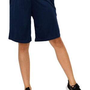 EttelLut - Women's Knee Length Loose Shorts with Side Pockets and Drawstring - Navy Medium