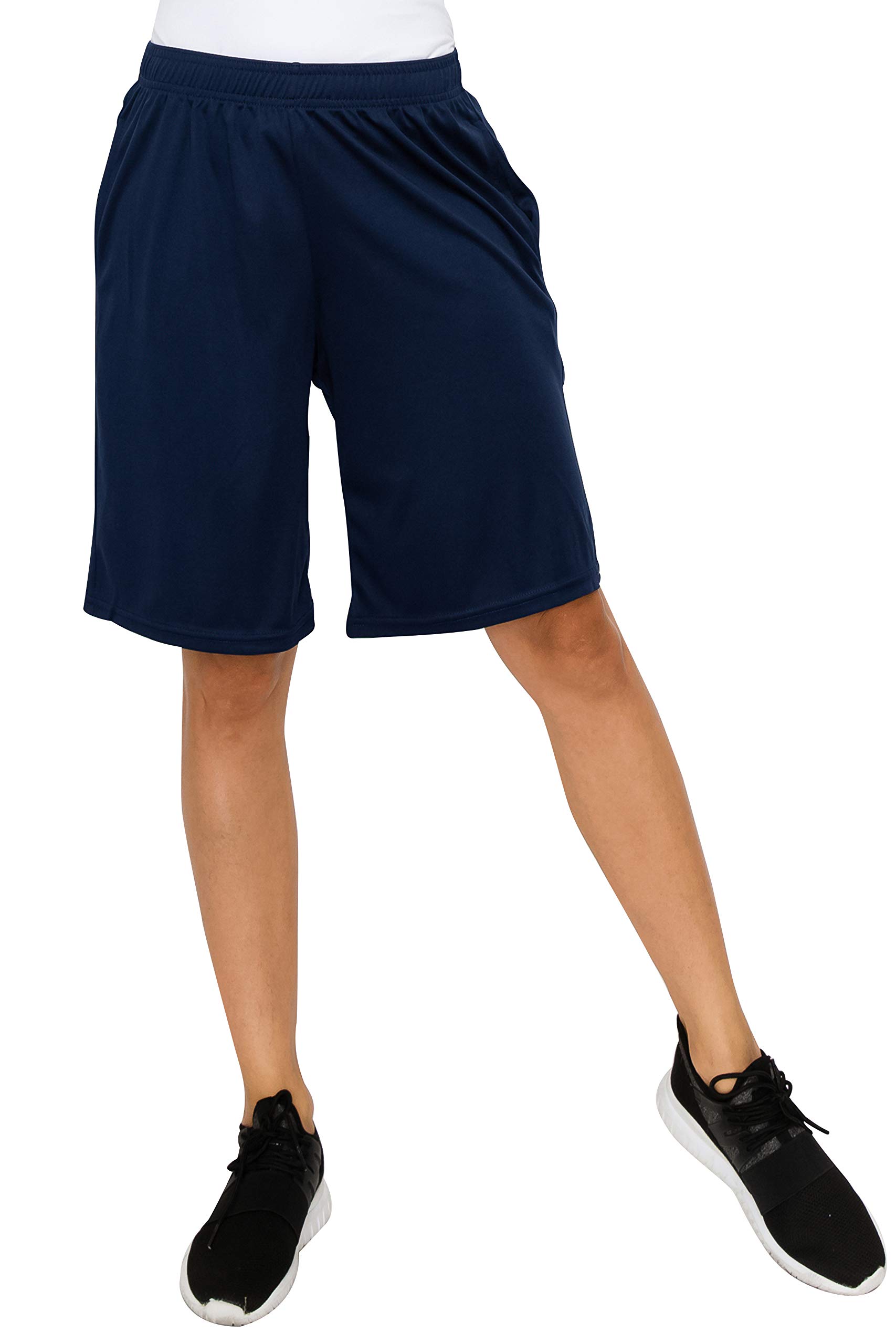 EttelLut - Women's Knee Length Loose Shorts with Side Pockets and Drawstring - Navy Medium