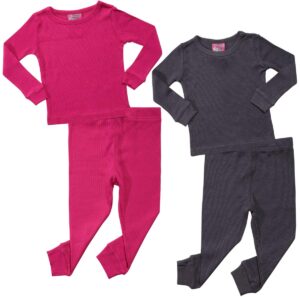 sweet & sassy infant & toddler girls' 4-piece thermal underwear set, size 12 months, hot pink/charcoal