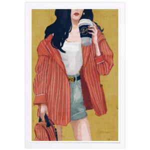 wynwood studio fashion and glam framed wall art prints 'terracotta blazer' home décor, 13" x 19", red, gold