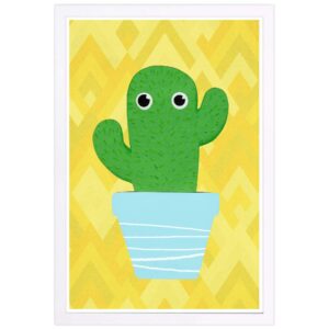 wynwood studio floral and botanical framed wall art prints 'cactus' home décor, 13" x 19", yellow, green