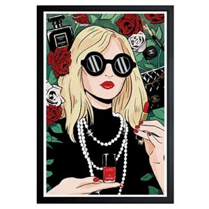 wynwood studio fashion and glam framed wall art prints 'portrait of a french girl' home décor, 13" x 19", black, red