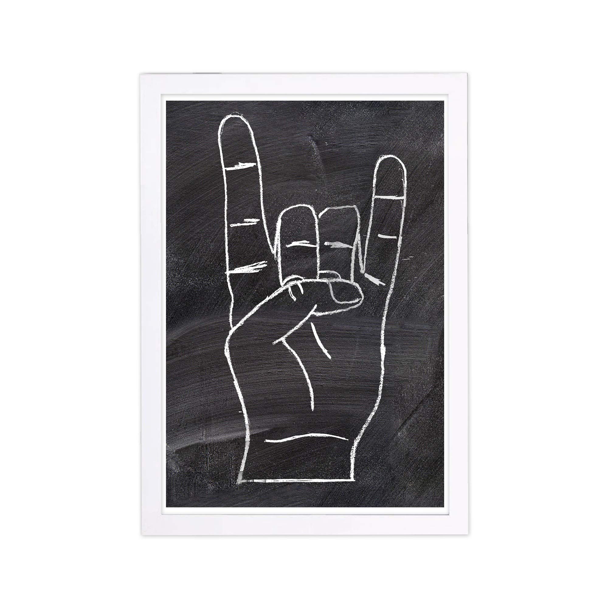 Wynwood Studio Symbols and Objects Framed Wall Art Prints 'Rock On' Home Décor, 13" x 19", Black, White