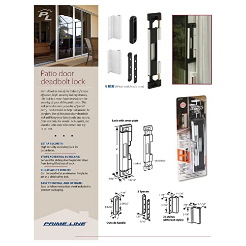 Prime-Line U 11037 Patio Door Deadbolt Lock, 8 In. Overall Height, Steel Bar, Surface (1 Kit), White/Black