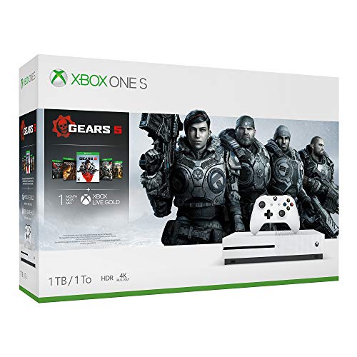 Microsoft Xbox One S 1TB Gears 5 Console Bundle - White Xbox One S Console & Controller - Full download of Gears 5 included - Custom AMD Octa-core CPU - 8GB RAM 1TB HDD - 4K Blu-ray & Streaming