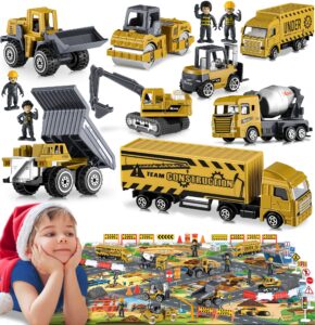 toy construction vehicles for kids, construction toy trucks for boys age 3 4 5 6, (49pcs) small diecast construction site set cars semi trailer sandbox dump truck gift for 3+ years old