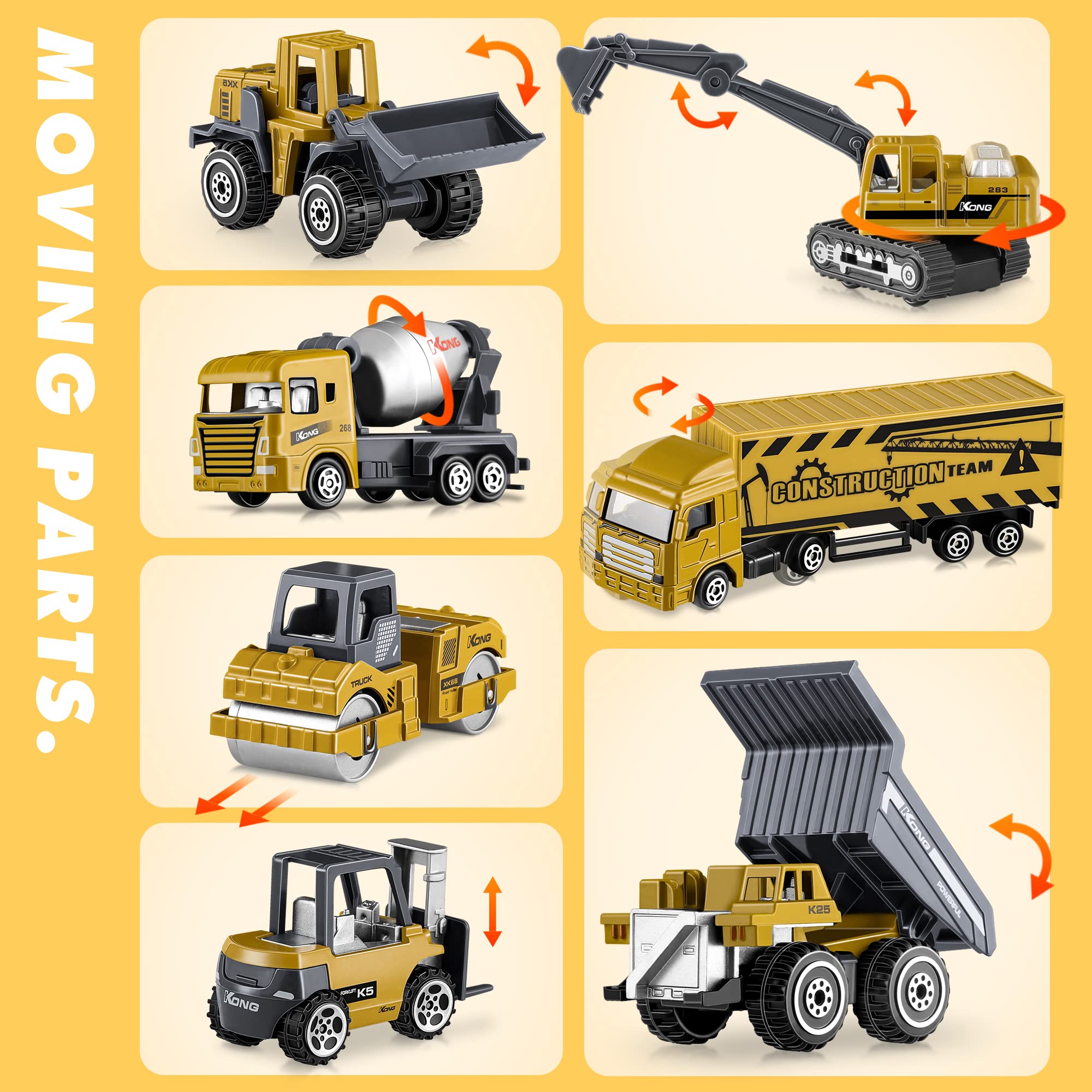 Toy Construction Vehicles for Kids, Construction Toy Trucks for Boys Age 3 4 5 6, (49Pcs) Small Diecast Construction Site Set Cars Semi Trailer Sandbox Dump Truck Gift for 3+ Years Old