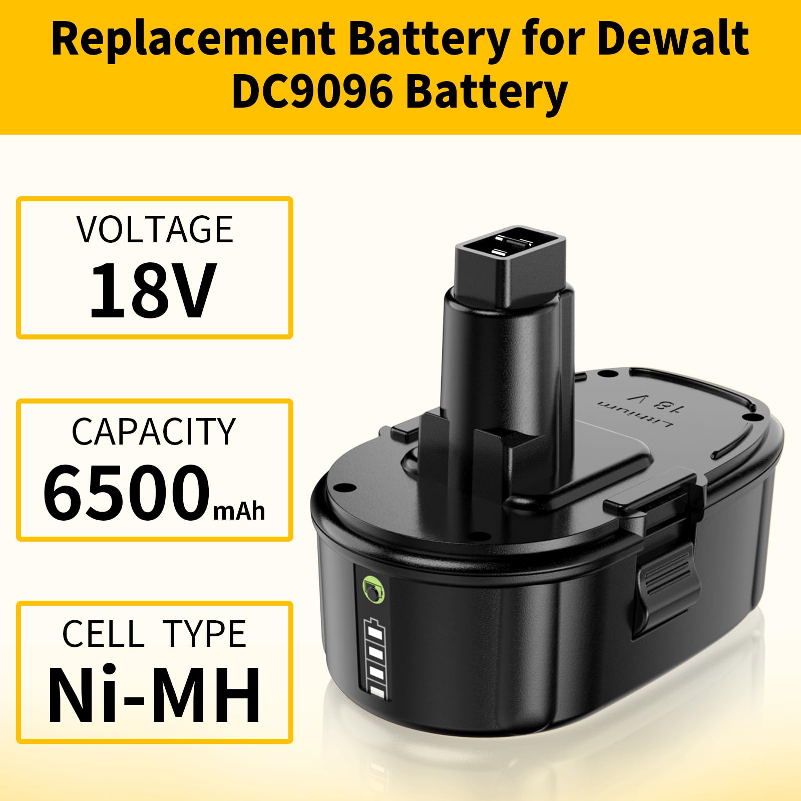 Powilling 2Pack 6.5Ah Lithium-Ion Replacement Battery for Dewalt 18V XRP Ni-Cad Battery DC9096 DC9098 DC9099 DE9039 DE9095 DE9096 DE9098 DW9095 DW9096 DW9098 DE9503 DC9182 Dewalt 18Volt Batteries