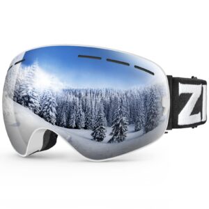 zionor x ski snowboard snow goggles otg design for men women adult with spherical detachable lens uv protection anti-fog (vlt 9% white frame revo silver lens)