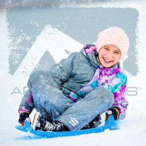 Franklin Sports Kids Saucer Sled - Arctic Trails Round Plastic Snow Sled for Kids - Single Rider 1 Person Snow Sled - Heavy Duty Plastic Sledding Saucer with Handles - Perfect Kids Snow Toy - 22"