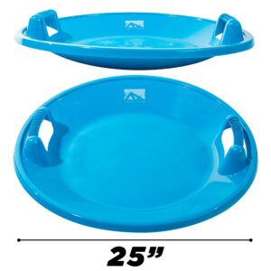 Franklin Sports Kids Saucer Sled - Arctic Trails Round Plastic Snow Sled for Kids - Single Rider 1 Person Snow Sled - Heavy Duty Plastic Sledding Saucer with Handles - Perfect Kids Snow Toy - 22"