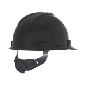 MSA 10203092 V-Gard Cap Style Safety Hard Hat with Fas-Trac III Ratchet Suspension | Polyethylene Shell, Superior Impact Protection, Self Adjusting Crown Straps - Standard Size in Matte Black