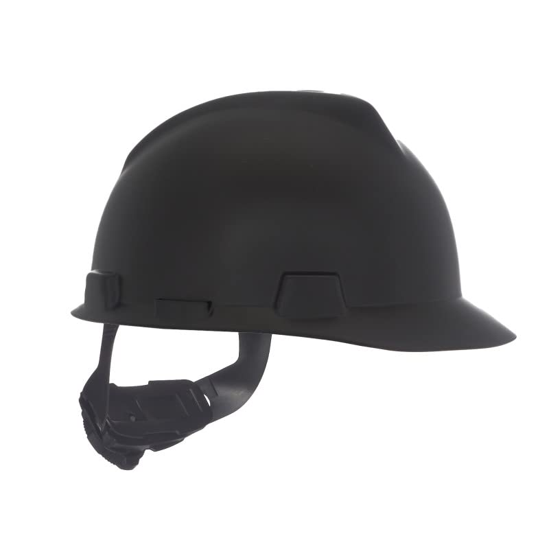 MSA 10203092 V-Gard Cap Style Safety Hard Hat with Fas-Trac III Ratchet Suspension | Polyethylene Shell, Superior Impact Protection, Self Adjusting Crown Straps - Standard Size in Matte Black