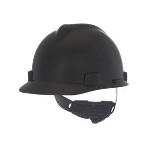 MSA 10203092 V-Gard Cap Style Safety Hard Hat with Fas-Trac III Ratchet Suspension | Polyethylene Shell, Superior Impact Protection, Self Adjusting Crown Straps - Standard Size in Matte Black