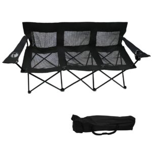 trademark innovations triple style 3-seater steel frame mesh back camp chair, black