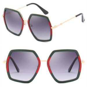 iKANOO Oversized Square Sunglasses for Women Hexagon Inspired Designer Style Shades (Red&green)