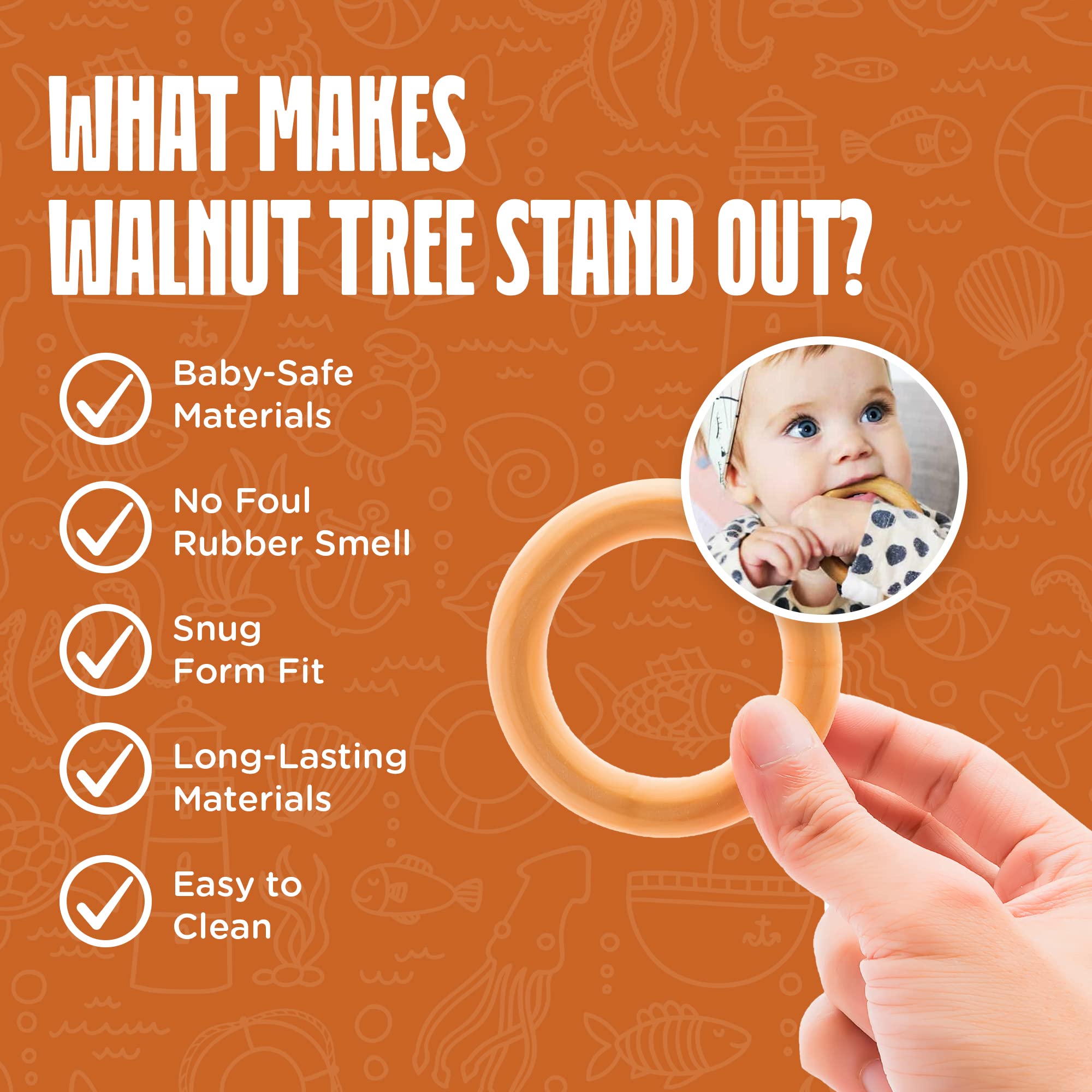 Walnut Tree - Maple Wood Teething Rings, Natural Wooden Teething Ring, Handcrafted Baby Teether, Plastic & Lead-Free Teething Ring, Baby Teether Toys, 3 Inches, 1-Piece