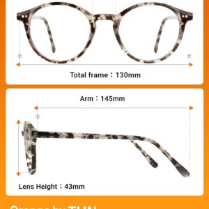 TIJN Blue Light Blocking Glasses Men Women Vintage Thick Round Rim Frame Eyeglasses(Marble Tortoise)