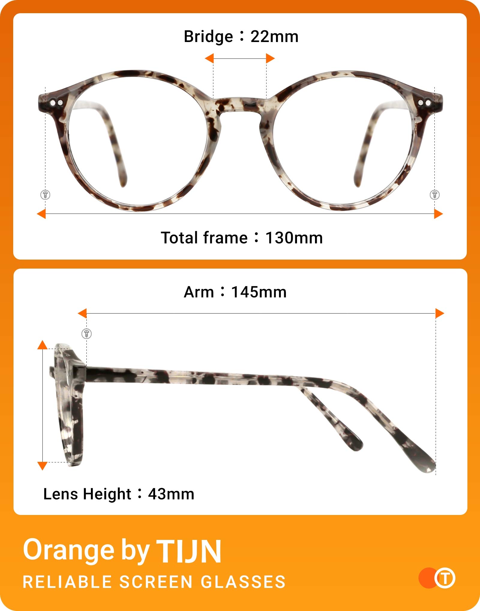 TIJN Blue Light Blocking Glasses Men Women Vintage Thick Round Rim Frame Eyeglasses(Marble Tortoise)